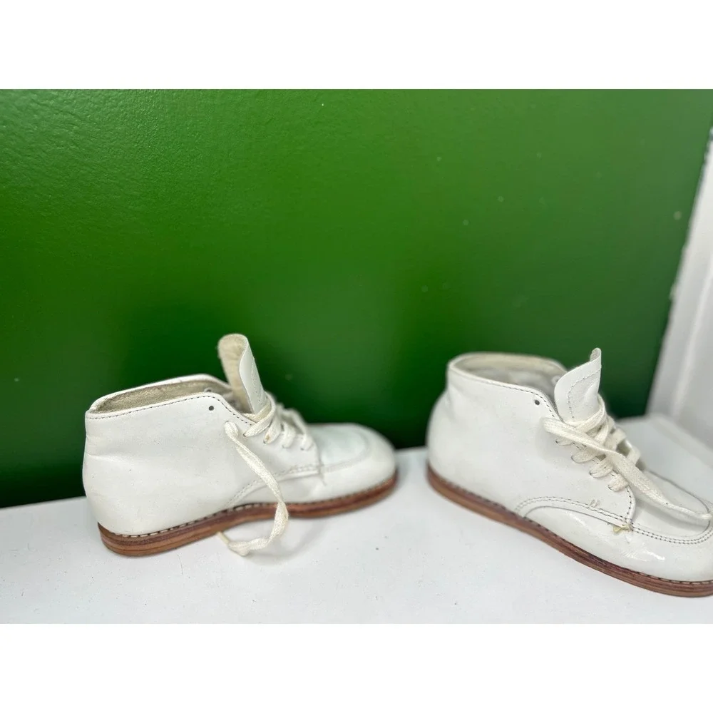 Vintage Kinney Kids White Leather Toddler Walking Boots Made in USA Size 8D